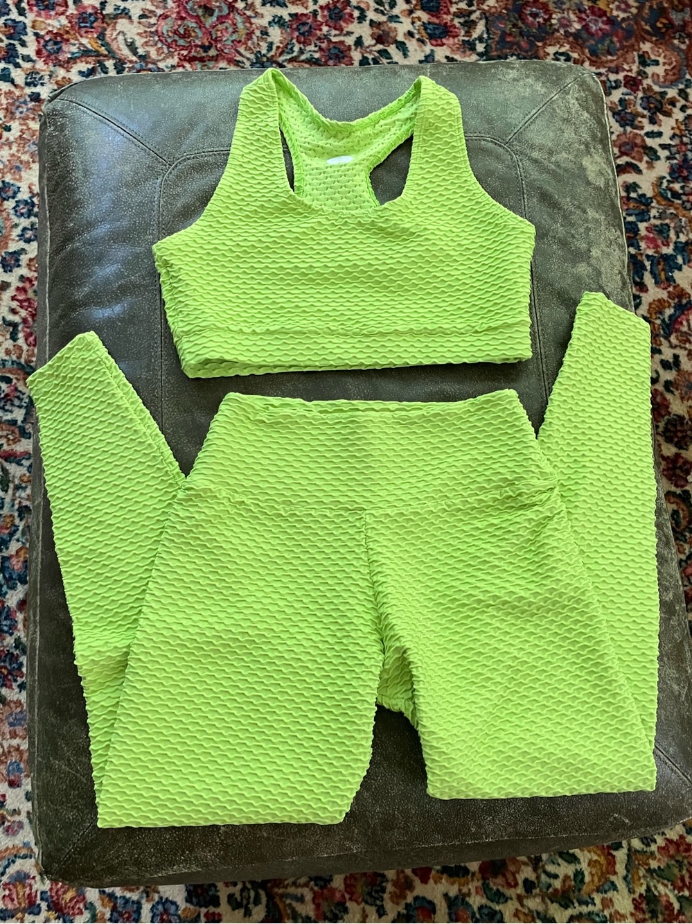 Booty by Brabants Neon Lime Textured Active Set - Sport Bra & High-Waist Legging